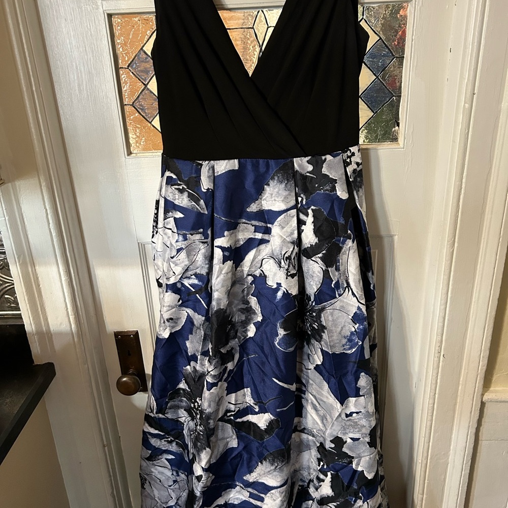 Elegant Black and Blue Floral Dress